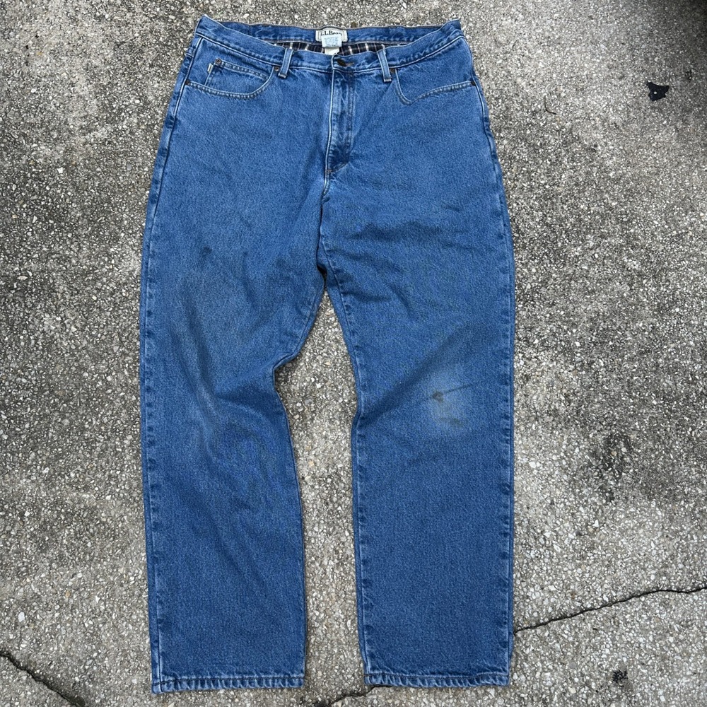 90s LL Bean Mens Flannel Lined Denim Jeans Classic Fit Blue 38x32 100220